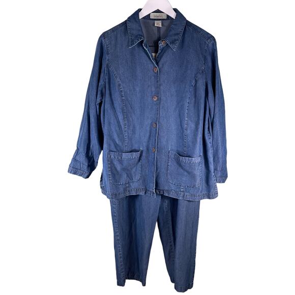 Linden Hill Straight Pants and Shirt Large Women's Blue 100% Tencel Cargo Pocket - Picture 2 of 10